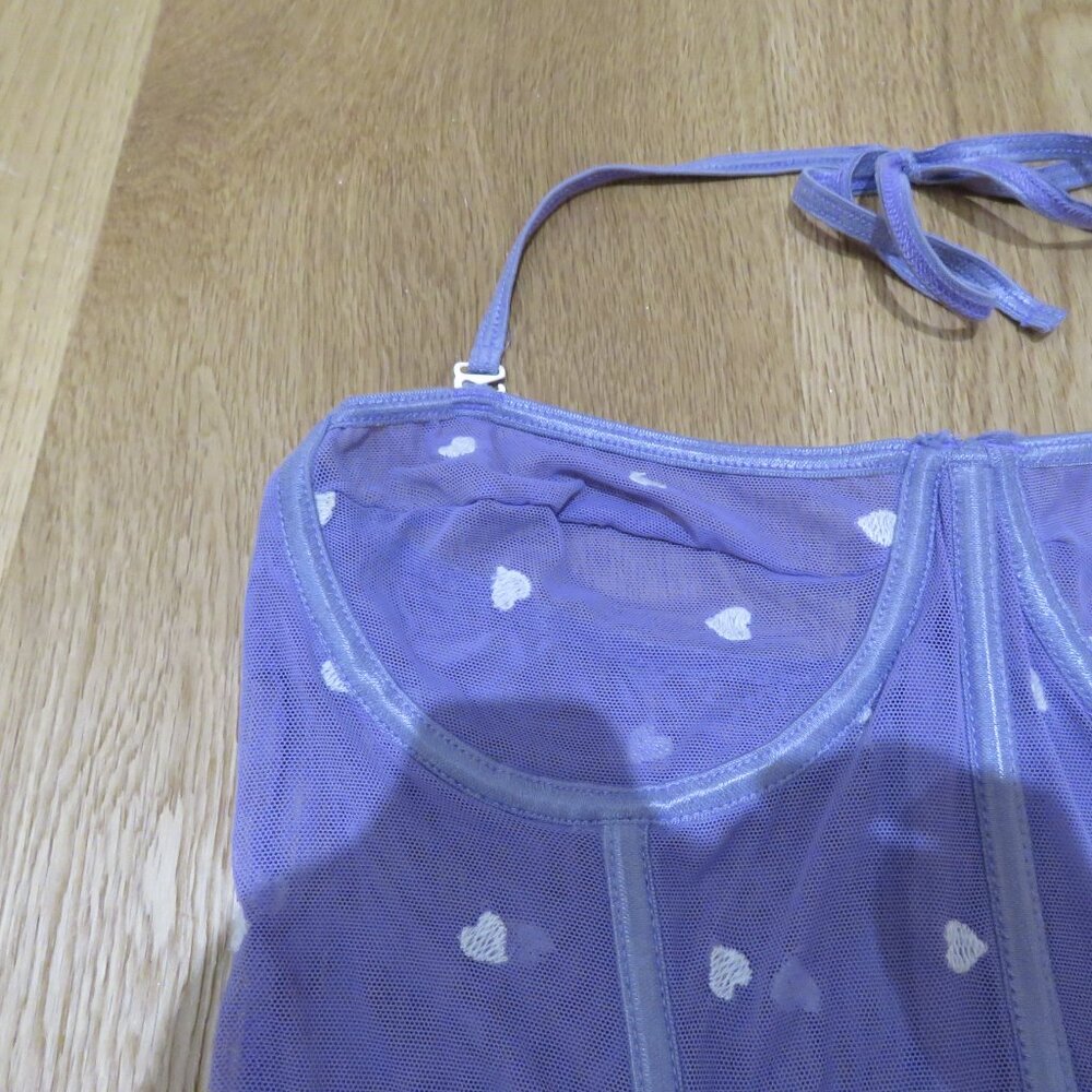 MAPALE Lilac Heart Embroidered Mesh Longline Bustier Bra Romantic - Size S - Picture 4 of 12